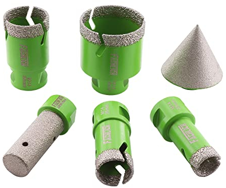 FACHLICH Punte Diamantate 20/25/35/50mm 6 Pezzi/Set per Trapano con Alluminio Scatola e 20mm and 50mm Fresa e Adattatore per Porcellana Piastrella Granito Marmo Taglio a Secco
