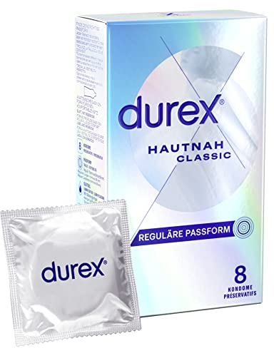 Durex Hautnah Classic Kondome – Ultra dünn, mit anatomischer Easy-On-Form & mit Silikongleitgel befeuchtet – 8er Pack (1 x 8 Stück)