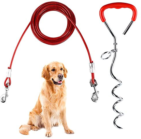EFUTURETIME Estaca en Espiral de Acero Inoxidable Cromada, Cable de Amarre para Perros de 6m, Puede Girar 360° sin Atascarse, Ideal para Patios, Campings y Parques