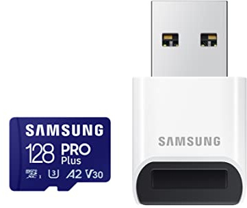 Samsung PRO Plus microSD Card + USB Card Reader, 128 GB, for Mobile Gaming on Smartphones, Tablet and Handheld Consoles, UHS-I U3, Full HD & 4K UHD, 180 MB/s Read, 130 MB/s Write, MB-MD128SB/WW