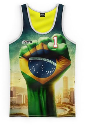 Footex Canotta Beach Volley Brasile Brazil Bandiera Sublimatica Leggera Traspirante, Unisex, Smanicato (XL)