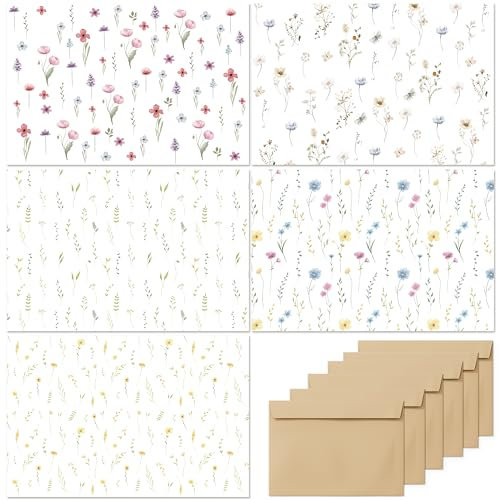 slapaflife Blank Cards with Envelopes All Occasion,Elegant Floral Design Blank Greeting Cards 4x6,20Pack -Blank Greeting Cards,Note Cards with Matching Peel-and-Seal Rustic Envelopes