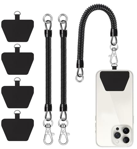 Phone Lanyard, Universal Theftproof Anti-Lost Elastic Tether Wrist Strap with Patch Compatible with Most Smartphones(Black*2)