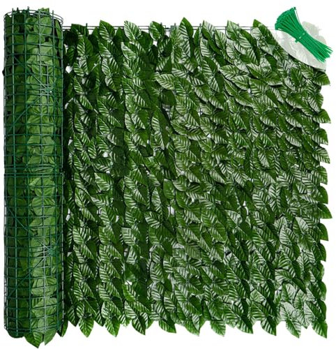 LEIVESTE Siepe Finta Per Recinzione,Recinzione Giardino Esterno,Frangivista Balcone, Copri Ringhiera Balcone,Rete Con Foglie Finte 40 fascetti verdi omaggio (Lauro, 1 x 6 Mt)