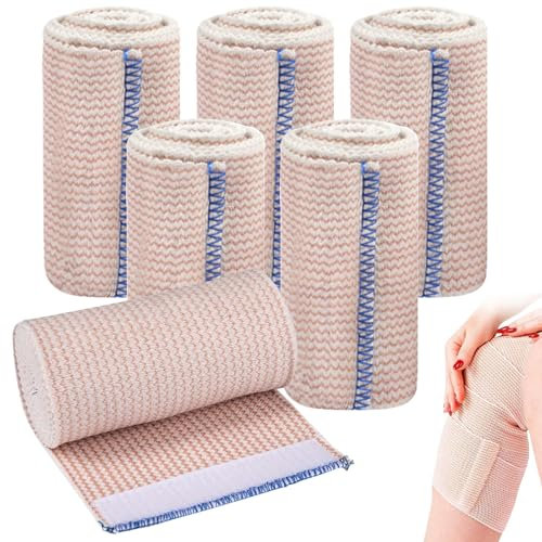 Ksvaye 6 Pezzi Bende Elastiche per Bendaggi Compressione Elastica Benda Autoadesiva Garza Elastica per Fasciatura Bendaggio a Compressione Durevole per Gamba Braccio Supporto Caviglia