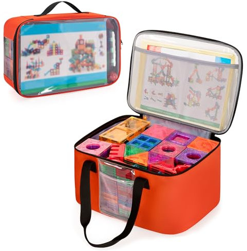 Rexmica 2pcs Storage Organizer Bag for Magnetic Building Tiles, Magnetic Block Tiles Travel Case with Visible Top, Toy Storage Bag for Construction Building Toy, Interlocking Blocks