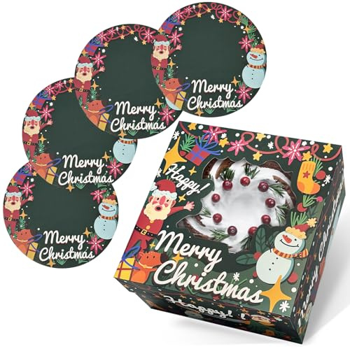 Gcardist Christmas 12x12x6 Inch Cake Box, 5 Sets Christmas Cake Box with Window & 5 Sets 12 Inch Christmas Cake Round Boards, Cake Containers(30.5x30.5x15.2cm)