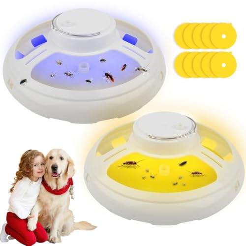 NAVESO 2 stycken loppfälla, loppfälla för lägenhet, elektrisk, klibbig loppfälla, loppfälla, testvinnare med 10 självhäftande delar, kackerlacksfälla, Flea Trap-lampa, LED-loppljusfälla, insektsfälla,