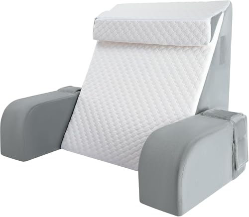 Babenest Groß Lesekissen mit Handlauf Hochdichteschaum, Ergonomisches Rückenkissen Armlehnen für Bett & Sofa, Nackenrolle & Kopfteil, Reflux Sitzkissen zum Schlafen, Spielen, Fernsehen (Weiß und Grau)
