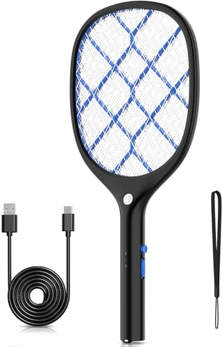YISSVIC Electric Fly Swatter Bug Zapper Racket 4000V Rechargeable Mosquito Killer with LED Light for Indoor Home Office Backyard Patio Camping (1, Black Blue)