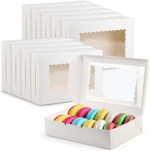 TIMESETL 10 Caja de Reposteria 30x20x7 CM Cajas de Pasteles con Ventana Transparente Cajas Cartón para Tartas Rectangular para Dulces Galletas Pasteles Caja Bento Cake