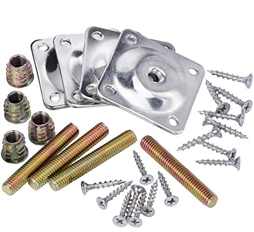 ASHLUYAK 1 juego de tornillos de conexión de madera para chapa de hierro, accesorios de herrajes para patas angulares, soporte de placa de fijación para muebles, mesa