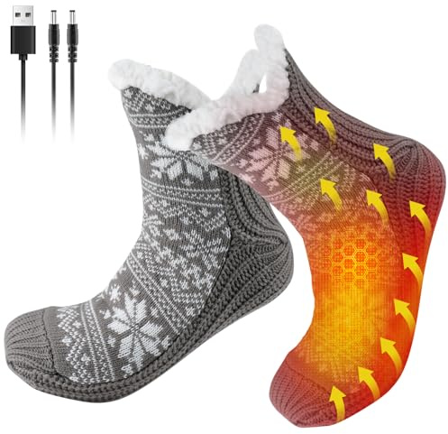 Coikes Electric Heated Foot Warmers Soft Plush USB Feet Warmer with Anti-Slip Sole Electric Socks for Men Women Winter Heating Socks Thick Heated Slippers for Home, Office, Travel Keep Feet Warm