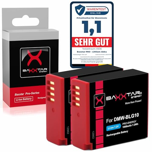 Baxxtar 2X Batteri för Panasonic DMW-BLG10 BLG10E DMC-GF6, 1000mAh | Batteri för Lumix GX9 GX80 GX7 G100 G110 TZ91 TZ96 TZ101 TZ202 LX100 II, Leica D-Lux 7, 100% identiskt med originalet