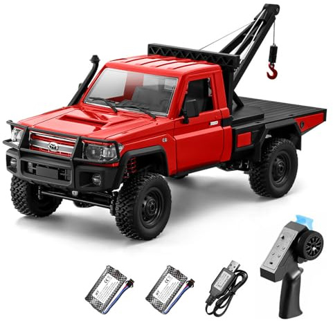 Dodoore RC Truck with Crane, 1:12 Scale RC Crawler, MN-82T Remote Control Car, 2.4GHz 4WD All Terrain Off Road Pickup Truck Wrecker Vehicle with Lights for Adults (Red)