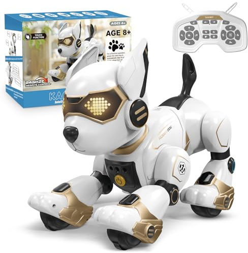 PRANITE Robot perro, perro robot programable para niños, juguete teledirigido, recargable, imitación animal, control por voz, control por gestos, música, danza, para niños y niñas