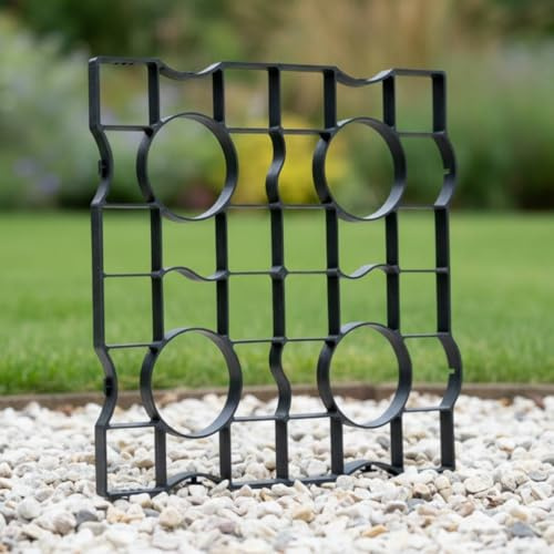 Florade Gräsmatteplattor 1 m² (4 plattor) – HDPE-plastgräsmatta, åtkomligt och vattengenomsläppligt, UV-resistent och frostsäkert – för uppfart, trädgårdsvägar och parkeringsplats, svart