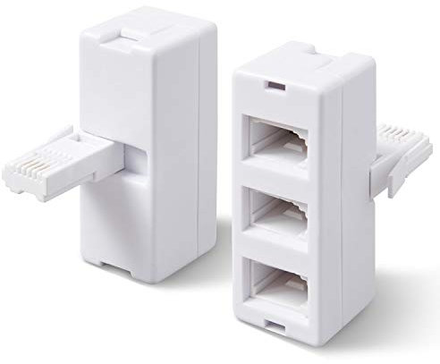 rhinocables - BT Socket Adapter | Triple 3-Way Splitter for Modem, Phone, Fax | Universal Fit for UK Landline Devices | Durable Plastic Design 3 Way