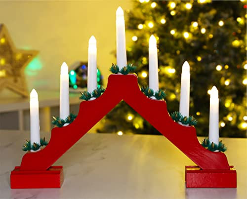 Christmas Concepts® Christmas Red Wooden Candle Bridge with Warm White LED Lights - Battery Operated