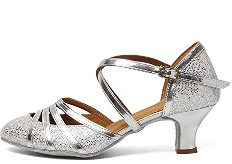 HROYL Chaussures de Danse Latine Femme Salsa Bachata Paillettes Bout Fermé Chaussures Danse Tango de Salon 070-512