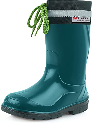 Ladeheid Bottes de Pluie Mixte Enfant Bottes en Caoutchouc Resistantes à l'eau pour Fille et Garçon Chaussures Imperméables LA-972 (Vert Foncé/Noir, 35 EU)
