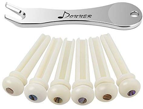 Donner Puente Hueso Real para Guitarra Acústica Pasadores de Clavijas Hueso Puente Pins con Incrustación de Puntos de Abulón (6 Unidades)
