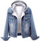 shownicer Damen Winter Jeansjacke Gefütterte Denim Jacket Jeans Jacke Mit Fell Mantel Warme Beiläuf Ige Winterjacke Mit Kapuze Revers Oberbekleidung Hellblau XL