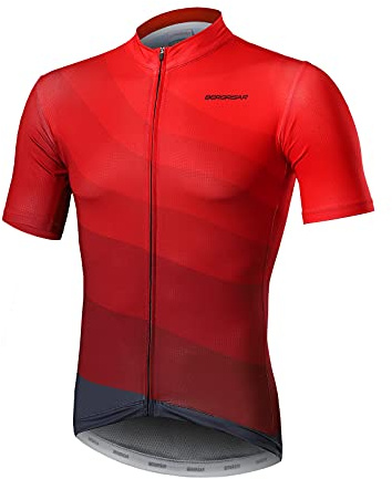 BERGRISAR Maillot Ciclismo Hombre Camisetas Ropa de MTB Bicicleta con Manga Corta Rojo Medium