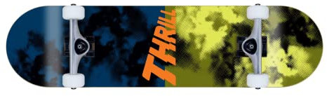 Thrill Skateboard Complete - Smoke - Größe 8.00 - Komplettboard für Einsteiger und Fortgeschrittene, aus 7 Lagen Ahornholz, mit Grindmaster Achsen und Urethane Rollen, ABEC 5 Kugellager