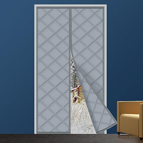 Värmeisolerande dörrdraperi med magnetisk stängning, 65 x 200 cm, full storlek, termogardin för dörr, isolerande skyddsgardin, husdjursvänlig, vatten- och vindtät, rökgrått, anpassbart