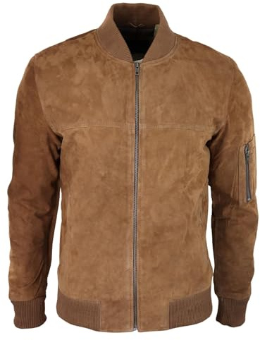 TruClothing Blouson Bomber pour Homme en Daim véritable Style décontracté université Vintage Tendance décontracté - Marron 3XL