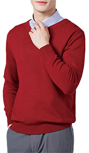 Vogrtcc - Suéteres para hombre de mezcla de cachemira con cuello en V de punto, de lana, ropa de punto, jerseys, L