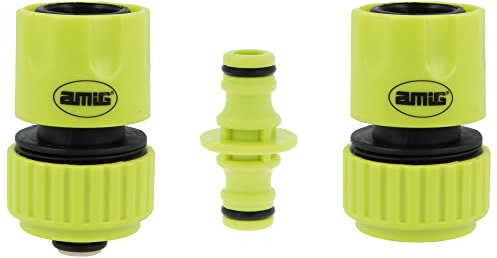 Amig - Kit De Connecteur De Tuyau | 3 Composants | 2 Raccords Rapides De 3/4 Et 1 Manchon De Connexion | Accessoires Idéaux Pour Le Jardinage | Plastique ABS | Vert Pistache