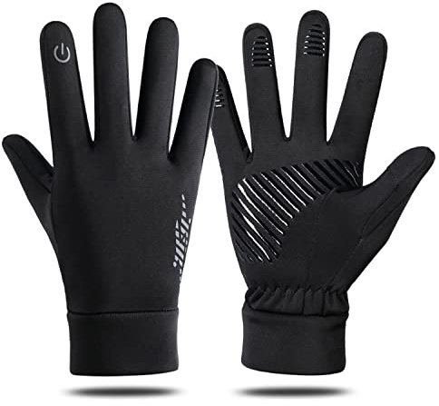Rzejin Winter Cycling Gloves,Touchscreen Thermal Gloves Water Resistant,Warm Windproof Anti-Slip Gloves for Men Women Skiing Running Riding Driving black XL