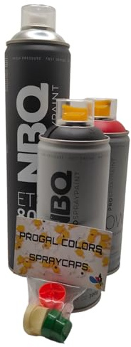 PROGAL COLORS Pack de pintura graffiti NBQ 1x 600ml plata +1x negro 400ml+1x rojo 400ml +3 boquillas