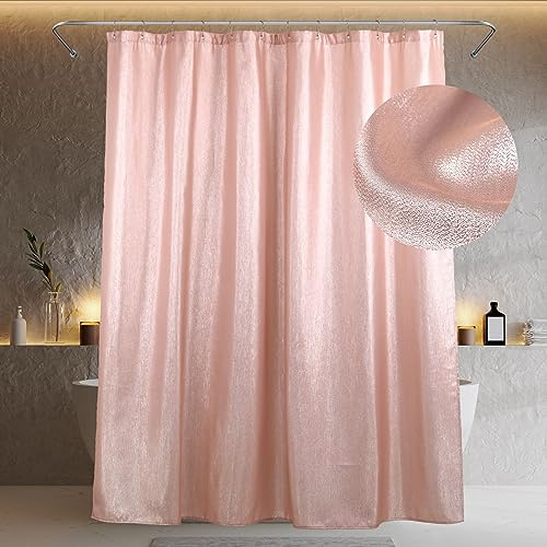 Blush Pink Glitter Shower Curtain: Waterproof Washable Quick Dry 183Lx183W | Metallic Shimmer Smooth Satin Fabric, Sparkle Bling Shiny Glam Luxury Xmas Holiday Home Decor, Gift for Women & Girls
