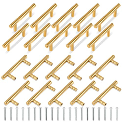 TRIXES 20-pack guldfärgade T-formade skåphandtag 100 mm