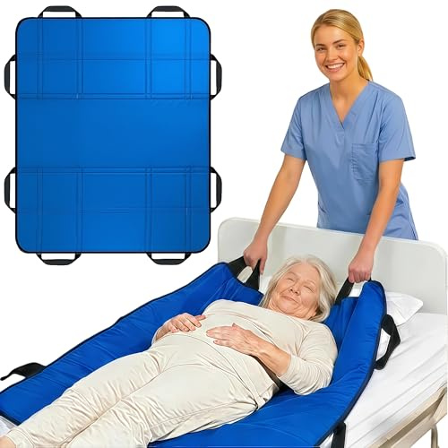 NurtureCare Upgraded 3-Layer Positioning Bed Pad with Handles, Transfer & Slide Sheet for Elderly Care, Waterproof Washable Draw Sheet for Turning, Lifting & Repositioning (48 x 40, Blue)