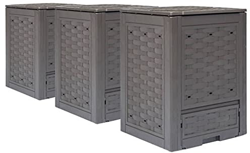 Furniture Select-Garden - Compostadores de jardín (3 unidades, 60 x 60 x 83 cm, 900 L, plástico, ratán)