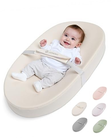 COMOMY Veganes Leder Wickelauflage 80x40cm | Wasserdicht & Abwaschbar Wickelunterlage mit Sicherheitsgurt & Anti-Rutsch-Design | Weiche Leichte Wickelmatte (Beige)