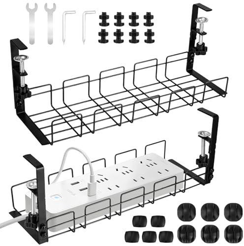 Plateau de Gestion des câbles sans perçage,Plateau de câbles avec Pince pour Gestion des Fils de Bureau,Rangement Cable Bureau,Support de câbles d'ordinateur pour Bureaus,Maison (2 Pièces)