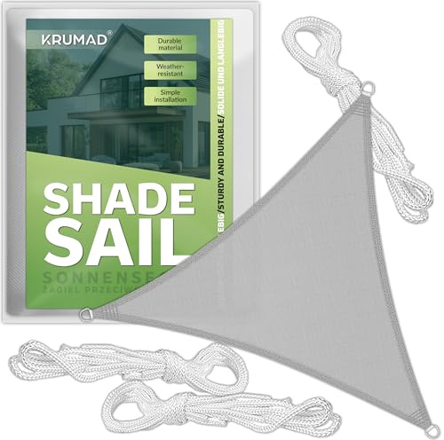 KRUMAD Sonnensegel Dreieckig 4m x 4m, Grau, UV-Schutz, Wasserdicht, Wetterfest, für Garten, Balkon & Terrasse, Atmungsaktives HDPE 160 g/m², inkl. 3 Befestigungsseile