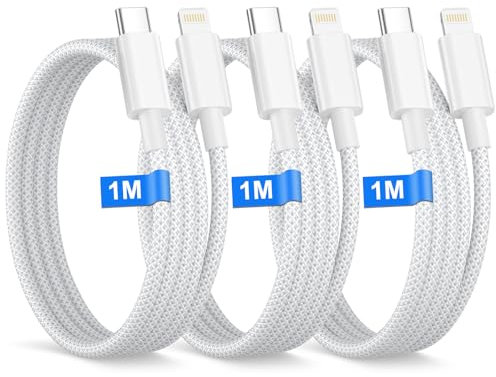 Cable USB C a Lightning 1M 3Pack[Certificado MFi], Cable iphone Carga Rapida para iPhone 14 13 12 11 Pro Max/XS/XR/8/SE/iPad,Lightning USB c cables iphone USB c cables Nylon Cables Phone Tipo C