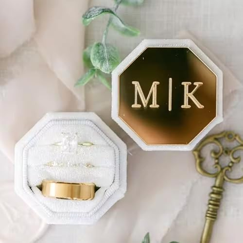 Engraved Gold Mirror Triple Slot Linen Ring Box, Acrylic Top Wedding Ring Holder, Personalised Acrylic Topper Velvet Ring Box Wedding, Engagement Proposal Idea Double/Triple Slot Ring