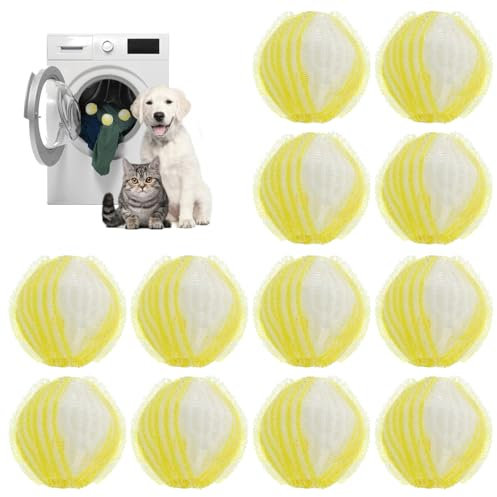 MSFANGHU 12 Pcs Quita Pelos Mascota,Atrapa Pelos Lavadora,Reutilizable Bolas Quita Pelos Mascota,para Eliminar el Pelo de Las Mascotas en la Lavadora(Amarillo)