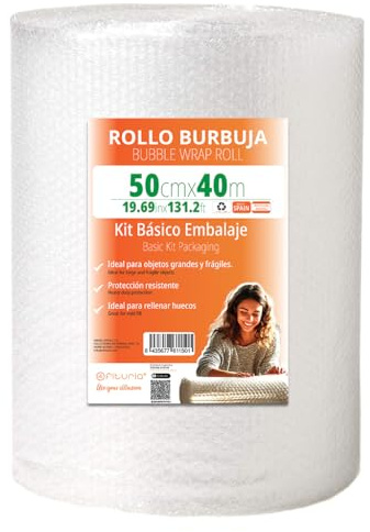 OFITURIA Papier Bulles Emballage 50cm x 40m – Kit de Base Rouleau Film Bulles Transparent pour Protection Colis – Papier Bulle Résistant Réutilisable Maison et Expéditions
