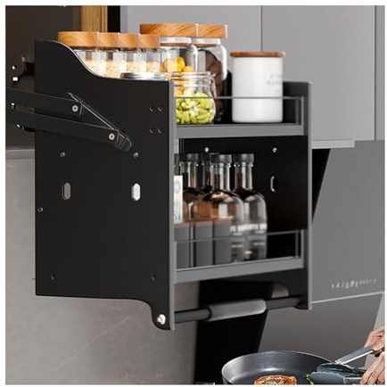 Scaffale da parete a 2 ripiani resistente – Armadio alto buffer superiore e inferiore con porta aperta cestino condimento per cucina, casa, bar, armadio da parete (400 mm)