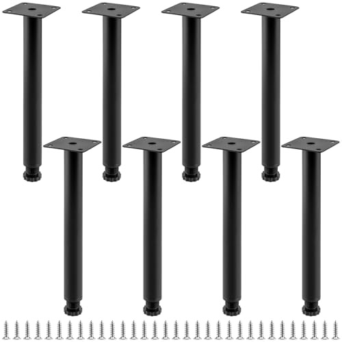 PUCSIQ Lot de 8 pieds de meubles réglables en hauteur 25 cm - En métal noir - Pour armoire de cuisine, canapé, bureau