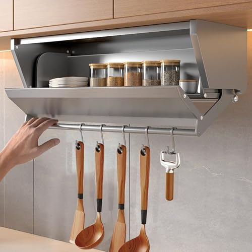 Organizador extraíble para Armario con Cesta Plegable elevable, Estante abatible, escurreplatos y Especias, Estante Alto para Cocina, Duradero (50 cm)