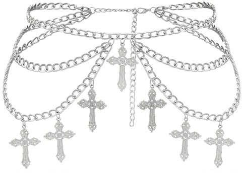 LIULINY Korskedjebälte för Kvinnor, Justerbart Silverkedjebälte, Kvinnors Midjekedja, Trendigt Justerbart Midjebälte för Kläder, Jeans, Nyårsdanser, Fester och Bröllop, Silver, Alloy